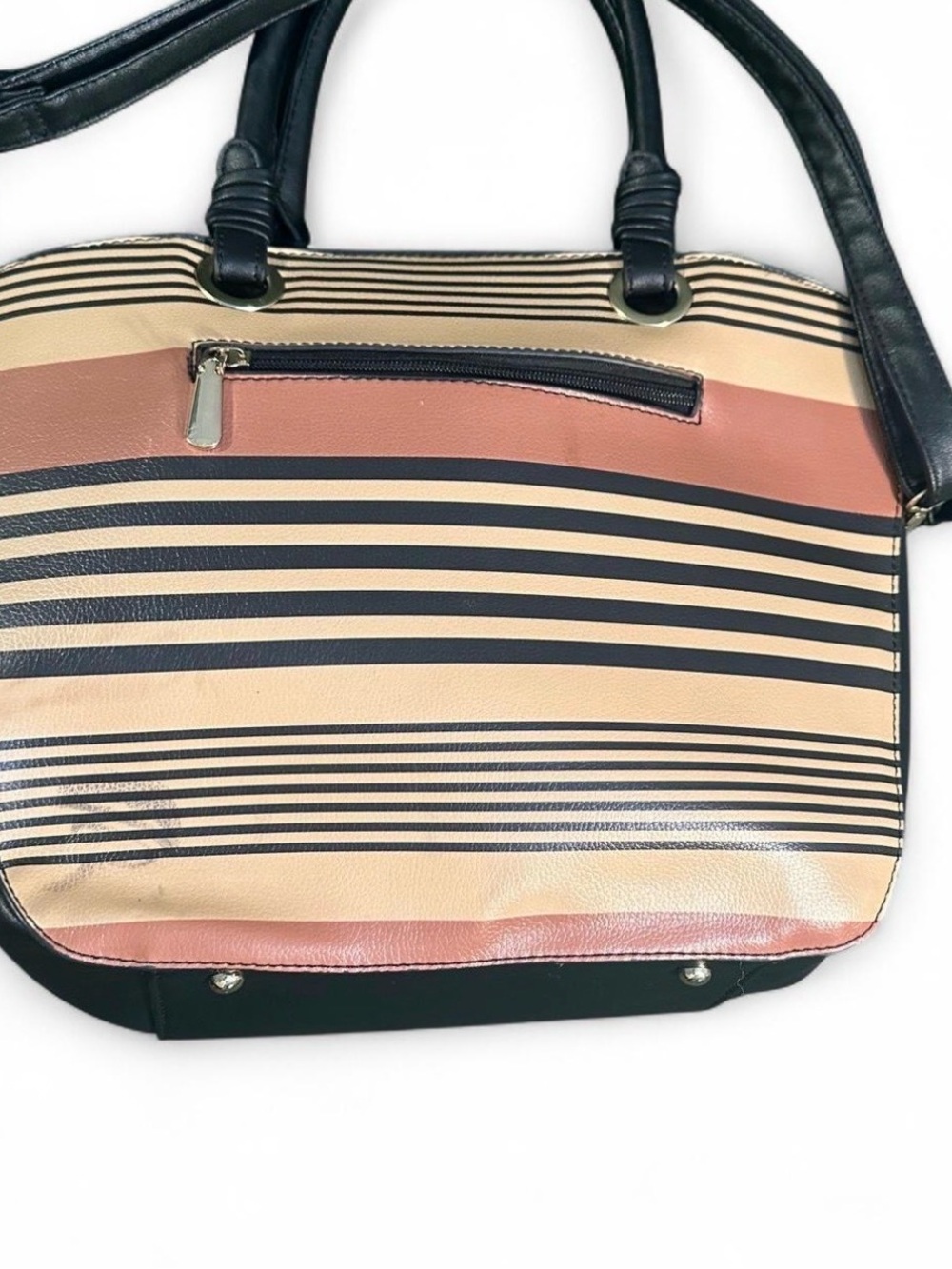 Vintage Striped Tote Bag - Black, Tan & Pink